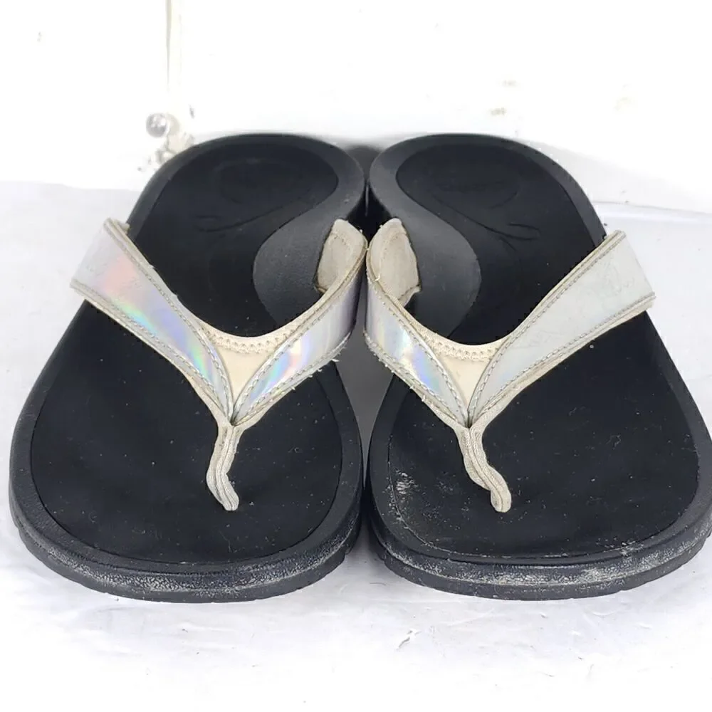 Abeo Women's Alea US9N Silver Thong Neutral Footbed Slide Thong Flip Flop Sandal